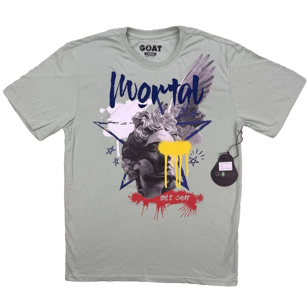 GOAT Men's "Mortal" Graphic T-Shirt Smoke Green Large‎ Short Sleeve